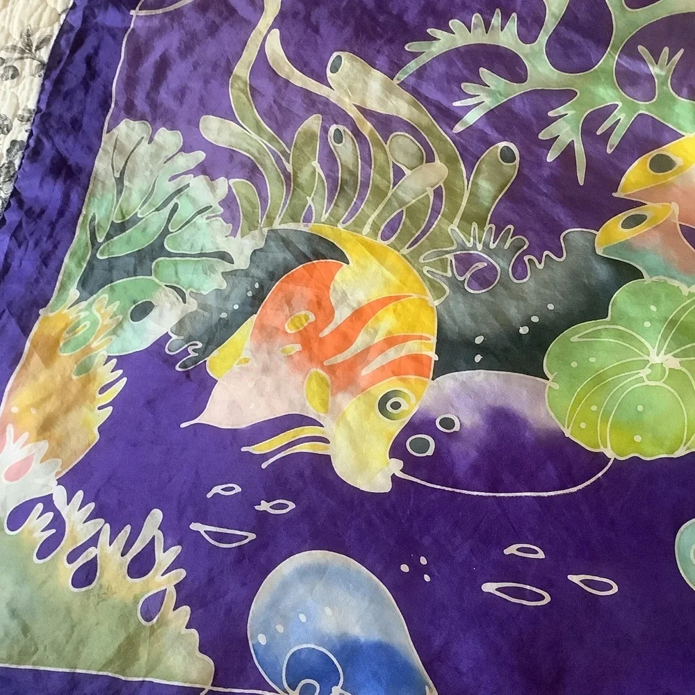Purple Tropical Fish Design Hand Square Scarf